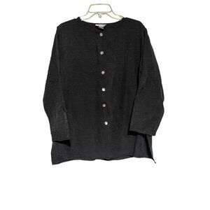 Cotton Connection Womens Black Button-Up Tunic Top 3/4 Sleeves Silk Blend Size S